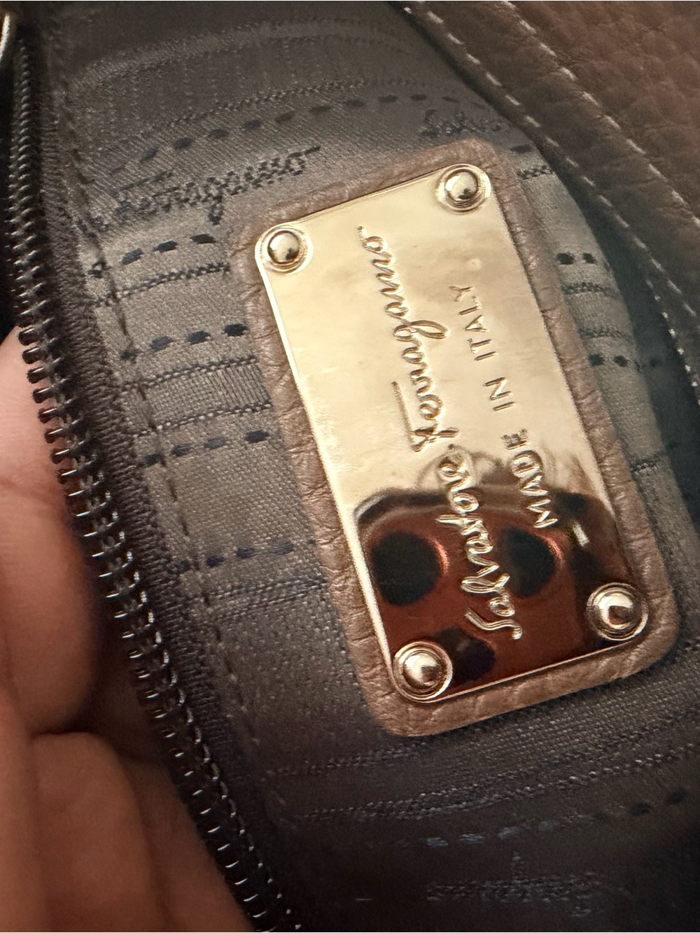 Salvatore Ferragamo Brown Pebbled Leather Top-Handle Bag - Picture 9 of 10